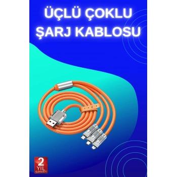 Nevamel 3 İn 1 Süper Hızlı Şarj Kablosu Android ve İOS Uyumlu Silikon Şarj Kablosu