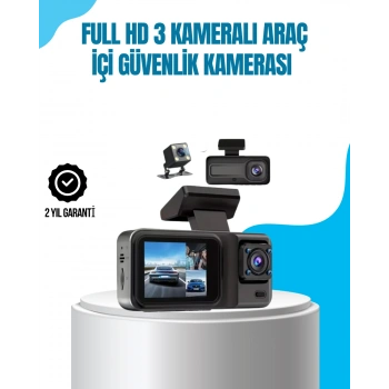 Nevamel® 3 Kameralı Araç İçi Kayıt Cihazı 1080P Full HD Gece Görüşlü ve Wi-Fi Bağlantılı