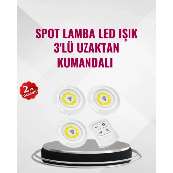 Nevamel 3 Lü Pilli Kablosuz Led Spot Lamba Seti Kumandalı Kolay Montaj Aydınlatma