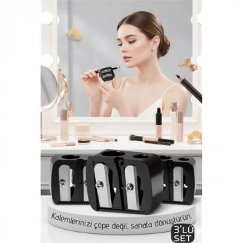 Nevamel® 3lü Profesyonel Çift Bıçaklı Makyaj Kalemi Açacağı - Alman Çeliği Keskinliği & Şeffaf Hazneli