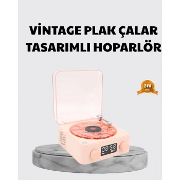 Nevamel® 3-ü-1 Gece Işığı Bluetooth Hoparlör ve Dijital Saat Vintage Plak Çalar Tasarımlı