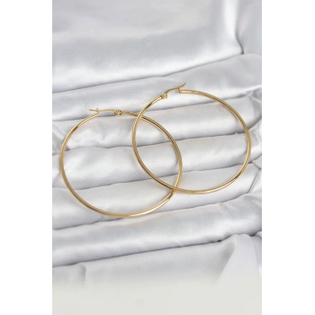 Nevamel® 316L Çelik Gold Renk 60 mm Halka Kadın Küpe 5886