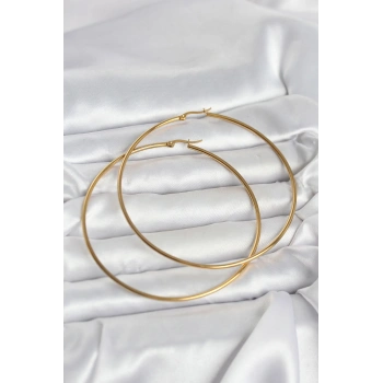 Nevamel® 316L Çelik Gold Renk 80 mm Kadın Halka Küpe 5886