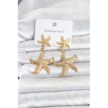 Nevamel® 316L Çelik Gold Renk Deniz Yıldızı Model Kadın Küpe 5886