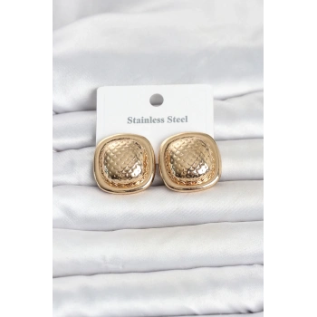 Nevamel® 316L Çelik Gold Renk Düğme Model Kadın Küpe 5886