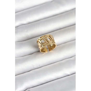 Nevamel® 316L Çelik Gold Renk Geometrik Model Kadın Yüzük 5886