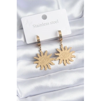 Nevamel® 316L Çelik Gold Renk Güneş Model Göz İşleme Kadın Küpe 5886