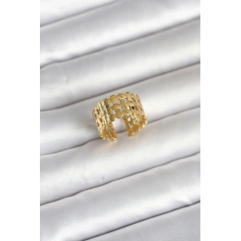 Nevamel® 316L Çelik Gold Renk Hasır Model Kadın Yüzük 5886