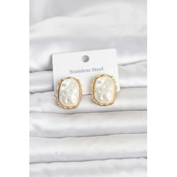 Nevamel® 316L Çelik Gold Renk İnci Model Vintage Kadın Küpe 5886