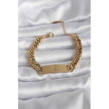 Nevamel® 316L Çelik Gold Renk İsim Yazılabilir Plaka Model Kadın Bileklik 5886