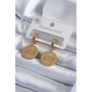 Nevamel® 316L Çelik Gold Renk İşleme Detay Kadın Küpe 5886