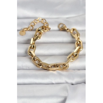 Nevamel® 316L Çelik Gold Renk Kalın Zincirli Kadın Bileklik 5886