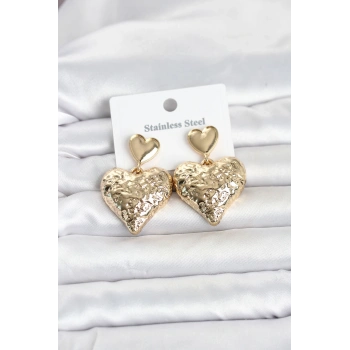 Nevamel® 316L Çelik Gold Renk Kalp Model Kadın Küpe 5886