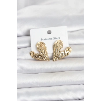 Nevamel® 316L Çelik Gold Renk Kalp Model Kadın Küpe 5886