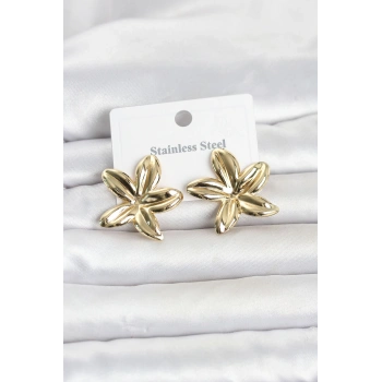 Nevamel® 316L Çelik Gold Renk Lotus Çiçeği Model Kadın Küpe 5886