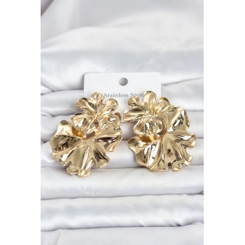 Nevamel® 316L Çelik Gold Renk Lotus Model Kadın Küpe 5886