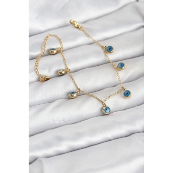 Nevamel® 316L Çelik Gold Renk Minimal Nazar Model Kadın Bileklik 5886