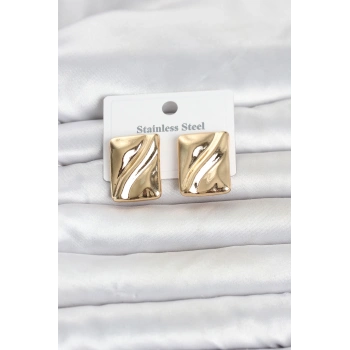 Nevamel® 316L Çelik Gold Renk Plaka Model Kadın Küpe 5886