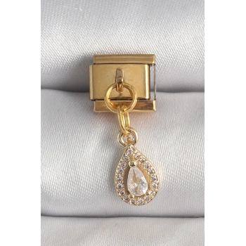 Nevamel® 316L Çelik Gold Renk Sallantı Damla Zirkon Taşlı Nomination Charm 5886