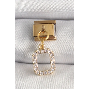 Nevamel® 316L Çelik Gold Renk Sallantı Kare Zirkon Taşlı Nomination Charm 5886