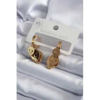 Nevamel® 316L Çelik Gold Renk Sallantı Kuru Kafa Model Kadın Küpe 5886
