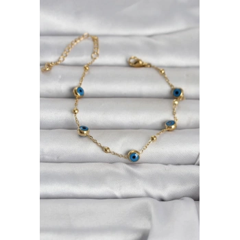 Nevamel® 316L Çelik Gold Renk Top Zincirli Nazarlı Kadın Bileklik 5886