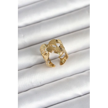 Nevamel® 316L Çelik Gold Renk Yelpaze Model Kadın Yüzük 5886