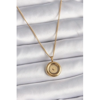 Nevamel® 316L Çelik Gold Renk Zincir Gold Altın Model Kadın Kolye 5886