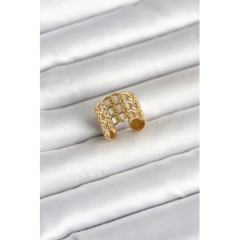 Nevamel® 316L Çelik Gold Renk Zincir Model Kadın Yüzük 5886