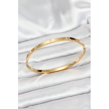 Nevamel® 316L Çelik Gold Renk Zirkon Taşlı 65 mm İnce Kadın Kelepçe Bileklik 5886