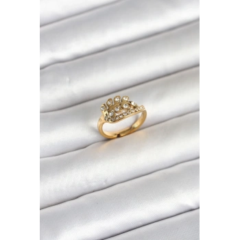 Nevamel® 316L Çelik Gold Renk Zirkon Taşlı Kalp Model Kadın Yüzük 5886