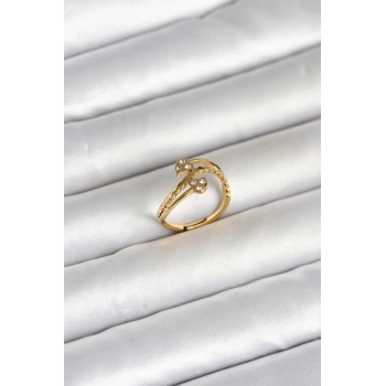 Nevamel® 316L Çelik Gold Renk Zirkon Taşlı Kalp Model Kadın Yüzük 5886