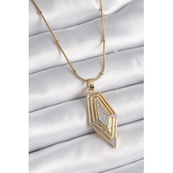 Nevamel® 316L Çelik Gold Renk Zirkon Taşlı Vintage Model Kadın Kolye 5886
