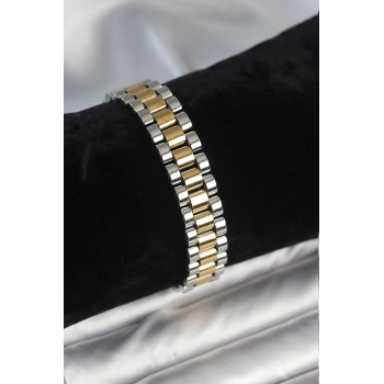 Nevamel® 316L Çelik Gold ve Gümüş Renk 12 mm Kalınlık Erkek Bileklik 5886