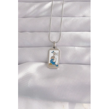 Nevamel® 316L Çelik Gümüş Renk Beyaz Mineli Kız Figür Tarot Kolye 5886