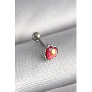 Nevamel® 316L Çelik Gümüş Renk Kırmızı Mineli Kalp Tragus Piercing 5886