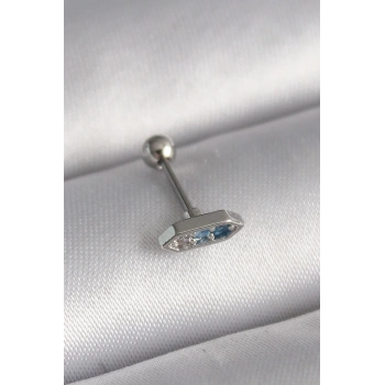Nevamel® 316L Çelik Gümüş Renk Mavi Zirkon Taşlı Tragus Piercing 5886
