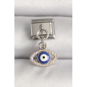 Nevamel® 316L Çelik Gümüş Renk Nazar Boncuk Detaylı Göz Model Nomination Charm 5886