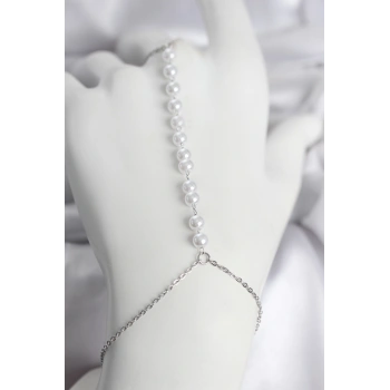 Nevamel® 316L Çelik Gümüş Renk Sıralı İncili Model Kadın Şahmeran 5886