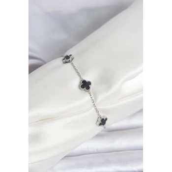 Nevamel® 316L Çelik Gümüş Renk Siyah Baby Boy Yonca Bileklik 5886