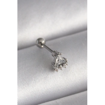 Nevamel® 316L Çelik Gümüş Renk Üçgen Zirkon Taşlı Tragus Piercing 5886