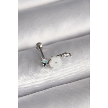 Nevamel® 316L Çelik Gümüş Renk Zirkon Taş Detay Beyaz Çiçek Model Tragus Piercing 5886