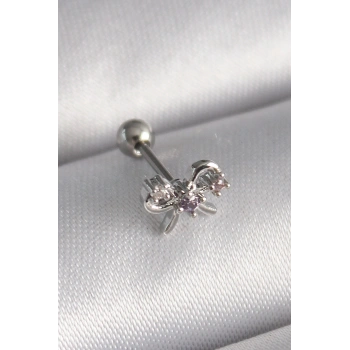 Nevamel® 316L Çelik Gümüş Renk Zirkon Taşlı Kurdele Tragus Piercing 5886