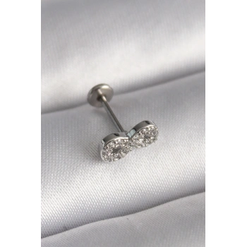 Nevamel® 316L Çelik Gümüş Renk Zirkon Taşlı Sonsuzluk Model Tragus Piercing 5886