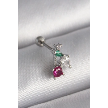 Nevamel® 316L Çelik Gümüş Renk Zirkon Taşlı Tragus Piercing 5886