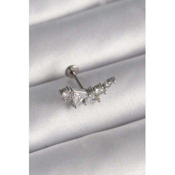 Nevamel® 316L Çelik Gümüş Renk Zirkon Taşlı Tragus Piercing 5886