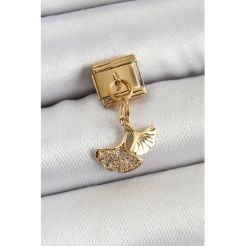 Nevamel® 316L Çelik Sallantılı Zirkon Taşlı Balık Kuyruğu Model Gold Renk Nomination Charm 5886