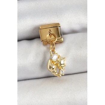 Nevamel® 316L Çelik Sallantılı Zirkon Taşlı Deniz Kabuğu Ve Yıldız Model Gold Renk Nomination Charm 5886