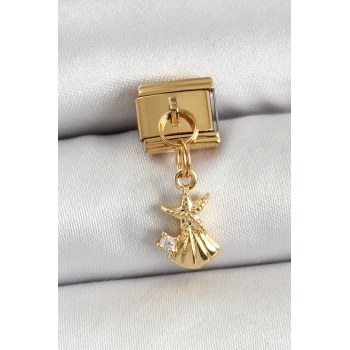 Nevamel® 316L Çelik Sallantılı Zirkon Taşlı Deniz Yıldızı Ve İstiridye Model Gold Renk Nomination Charm 5886