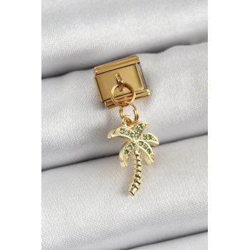 Nevamel® 316L Çelik Sallantılı Zirkon Taşlı Palmiye Ağacı Model Gold Renk Nomination Charm 5886